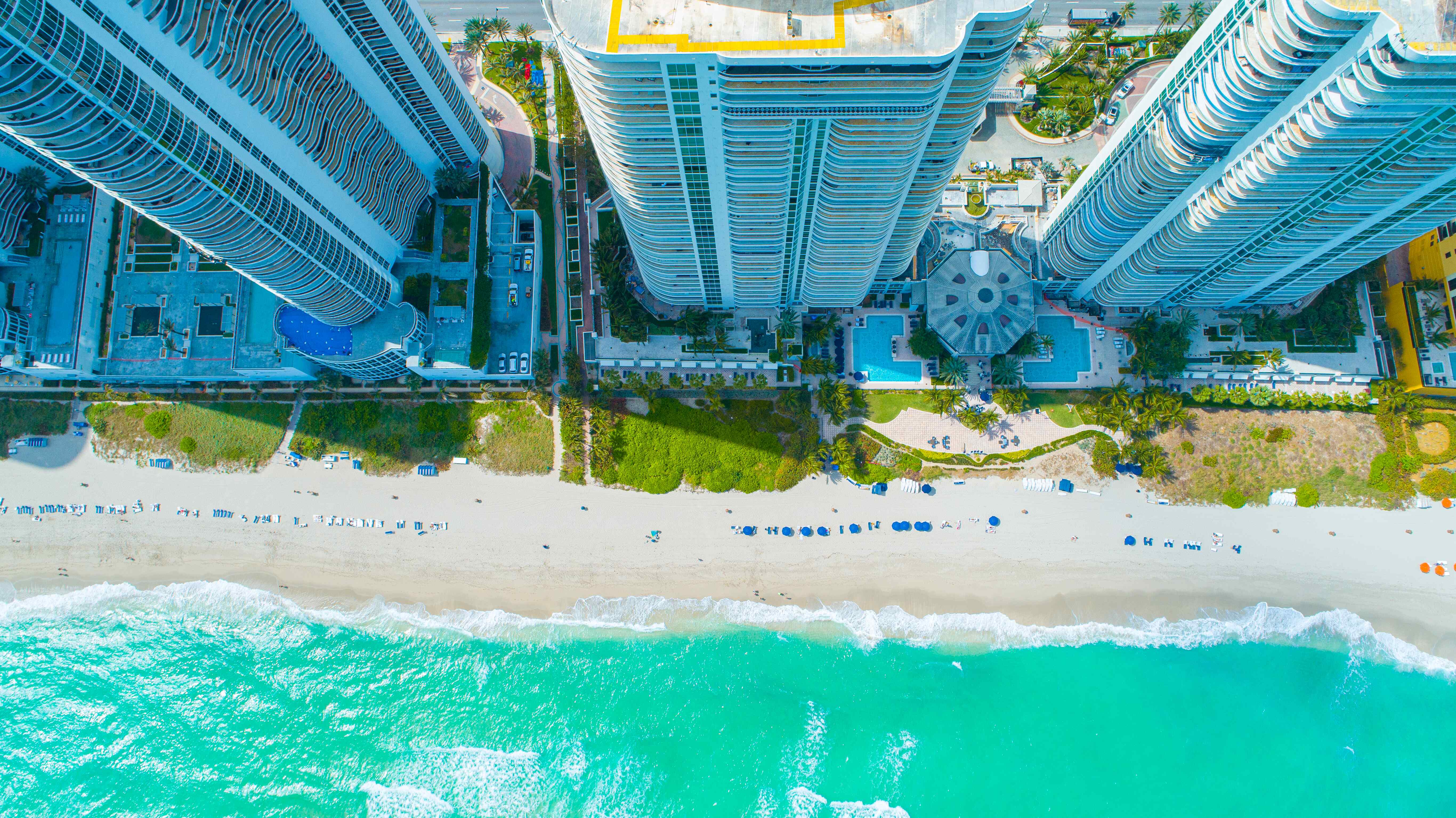 Aerial view of coast along Miami